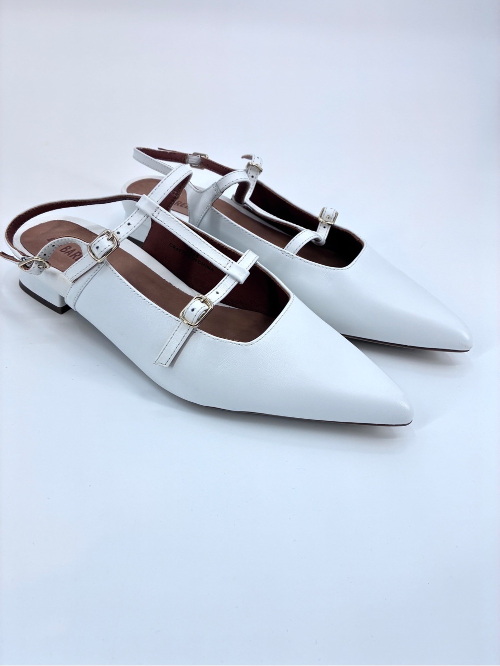 Bared Kite White Leather Pointed Toe Mary Jane Slingback Flat Balletcore Size 40